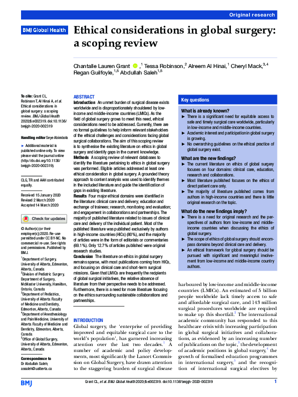 (PDF) Ethical considerations in global surgery: a scoping review