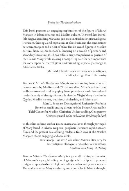 (PDF) First Chapter: The Islamic Mary: Maryam Through the Centuries