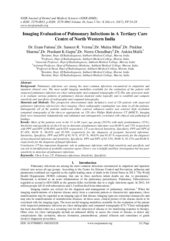 (PDF) Imaging Evaluation of Pulmonary Infections in A Tertiary Care ...