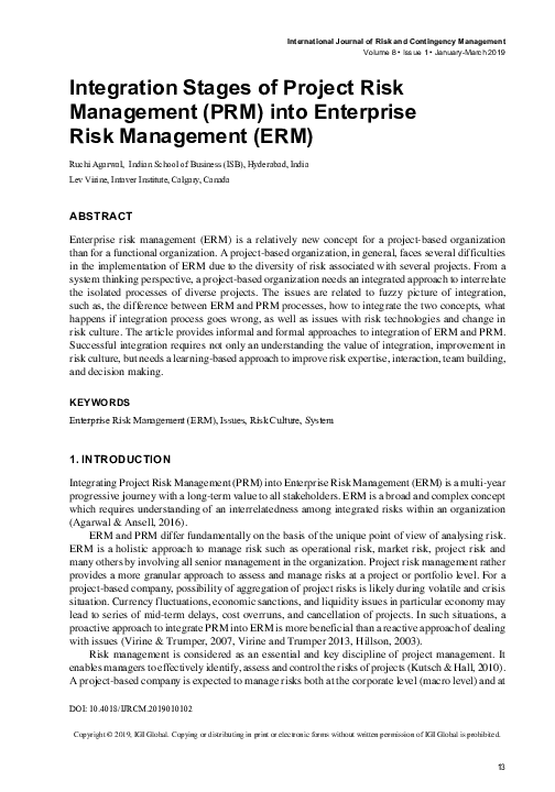 (PDF) Integration of Project Risk Management (PRM) into Enterprise Risk ...