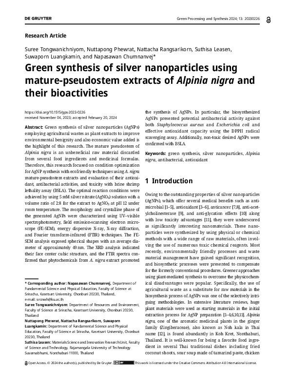 (PDF) Green synthesis of silver nanoparticles using mature-pseudostem ...