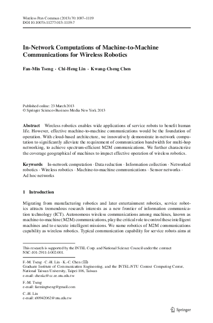 (PDF) In-Network Computations of Machine-to-Machine Communications for ...