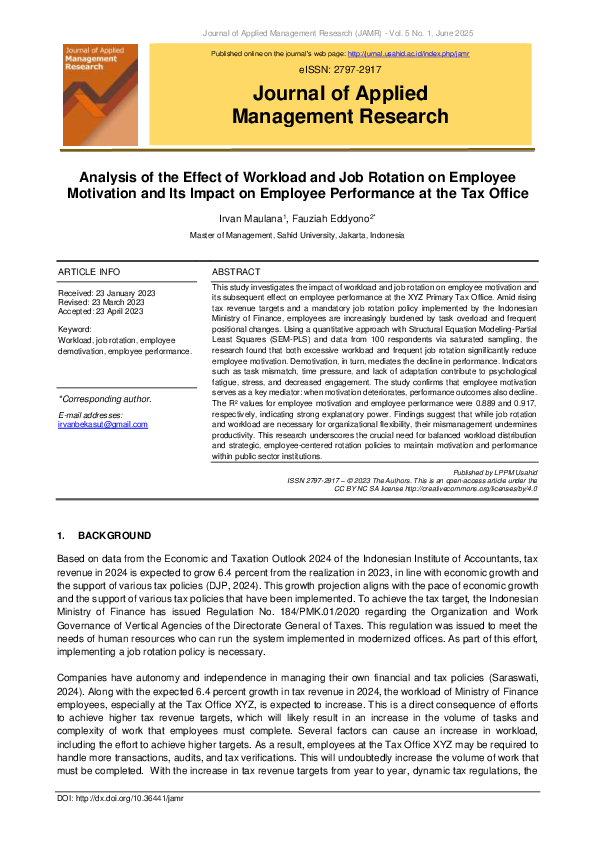 (PDF) Analysis of the Effect of Workload and Job Rotation on Employee ...