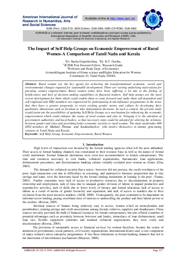 (PDF) The Impact of Self Help Groups on Economic Empowerment of Rural ...