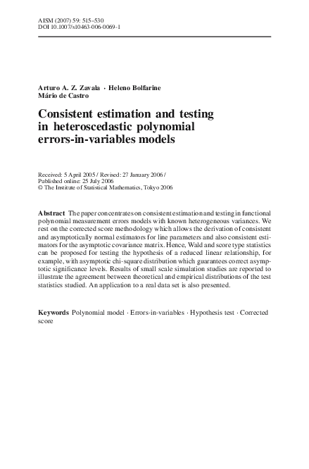 (PDF) Consistent estimation and testing in heteroscedastic polynomial ...