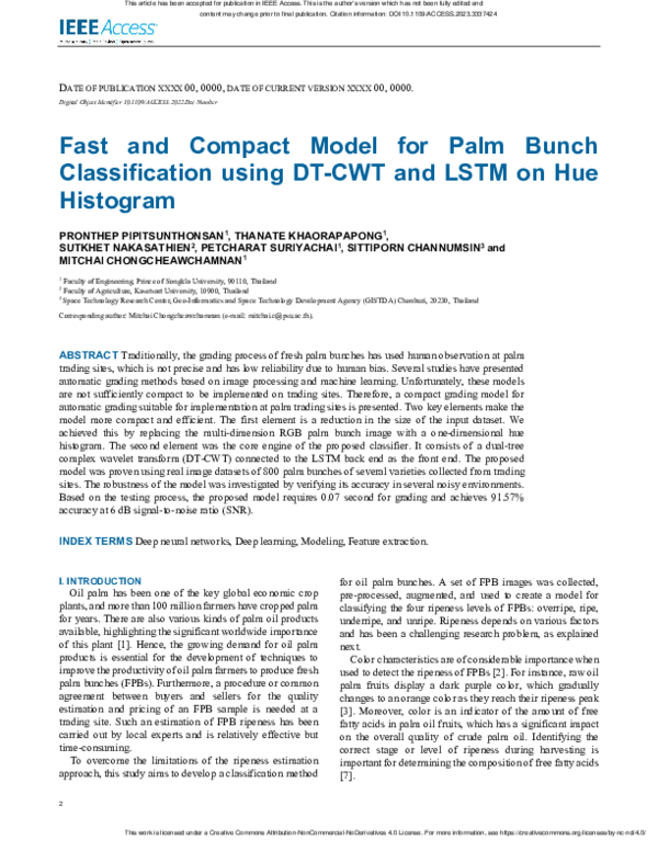 (PDF) Fast and Compact Model for Palm Bunch Classification using DT-CWT ...