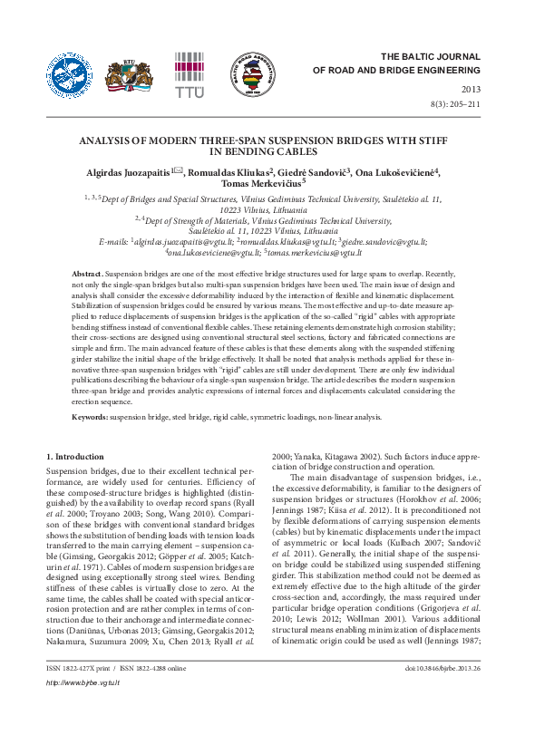 (PDF) Analysis of modern three-span suspension bridges with stiff in ...