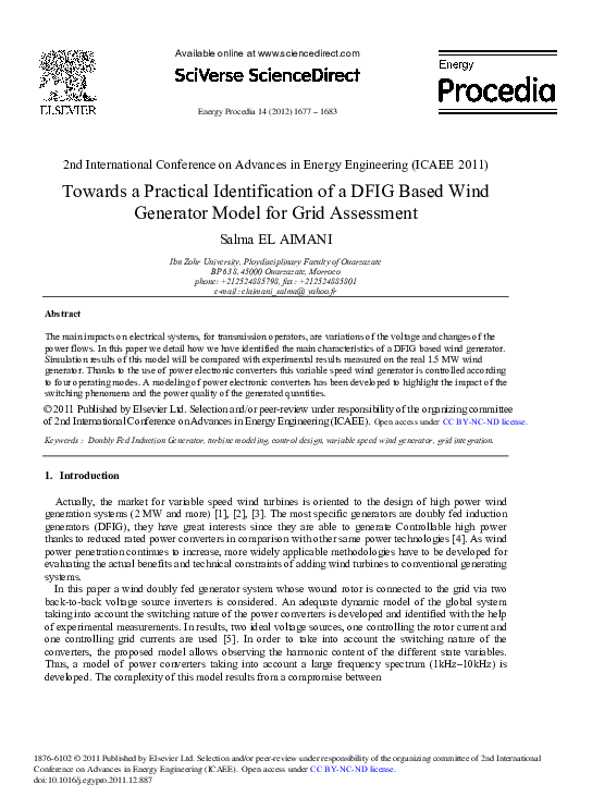 (PDF) Towards a Practical Identification of a DFIG Based Wind Generator ...
