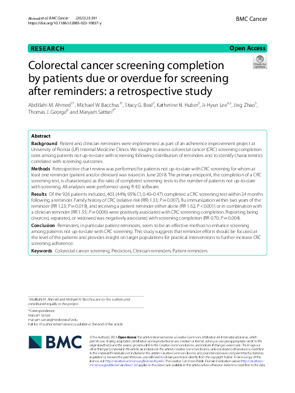 (PDF) Colorectal cancer screening completion by patients due or overdue ...