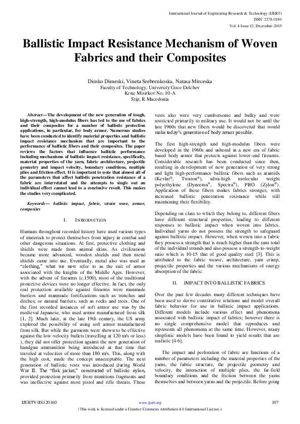 (PDF) Ballistic Impact Resistance Mechanism of Woven Fabrics and their ...