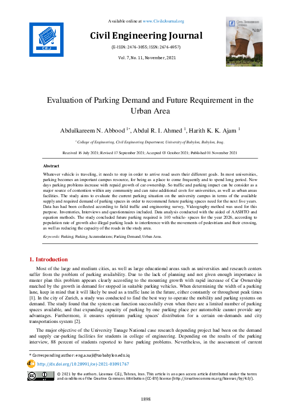 (PDF) Evaluation of Parking Demand and Future Requirement in the Urban Area