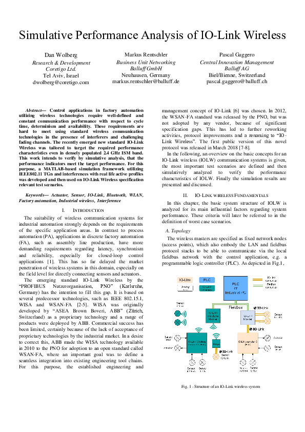 (PDF) Simulative performance analysis of IO-link wireless
