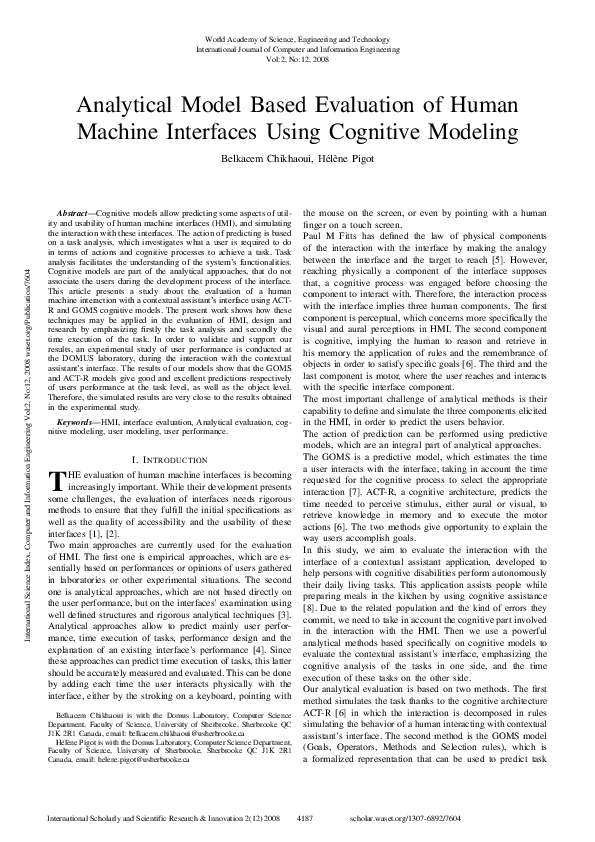 (PDF) Analytical Model Based Evaluation of Human Machine Interfaces ...