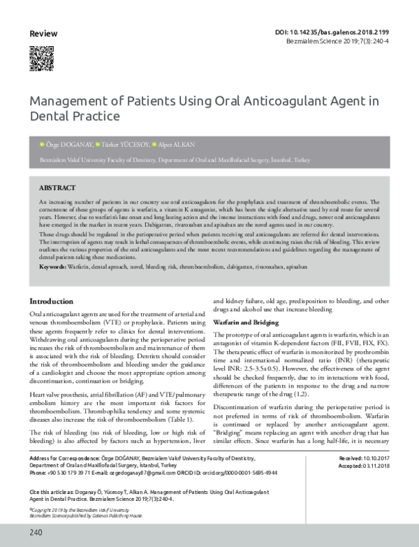 (PDF) Management of Patients Using Oral Anticoagulant Agent in Dental ...