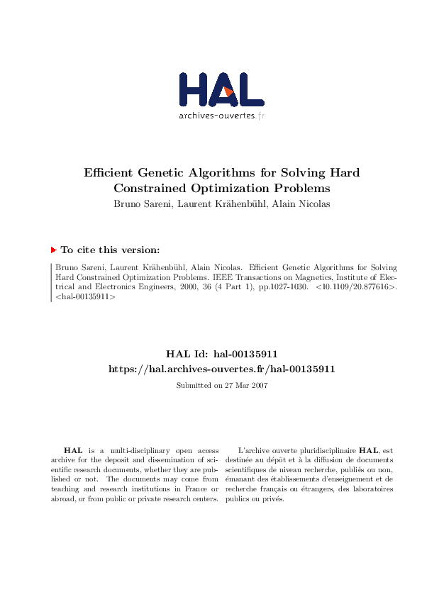 (PDF) Efficient genetic algorithms for solving hard constrained ...