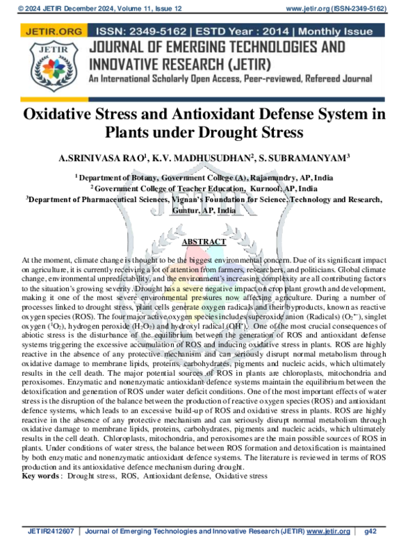 (PDF) Oxidative Stress and Antioxidant Defense System in Plants under ...