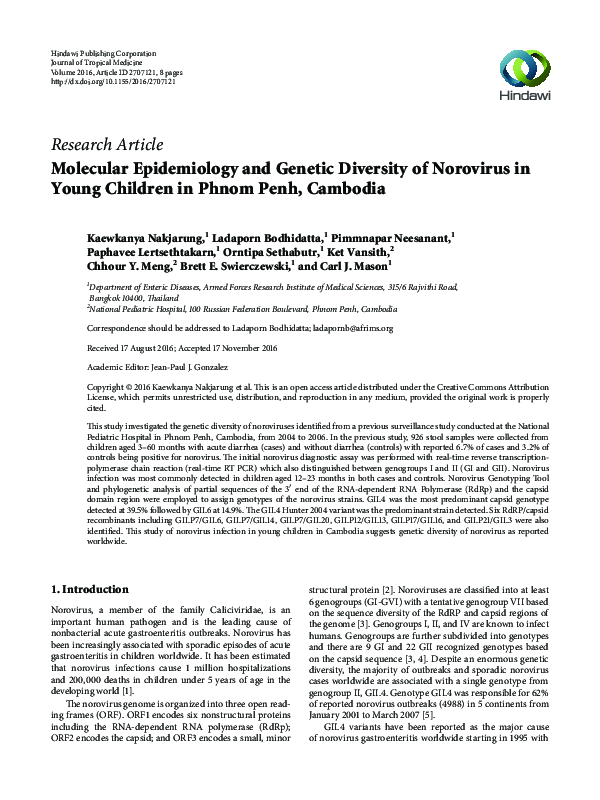 (PDF) Molecular Epidemiology and Genetic Diversity of Norovirus in ...