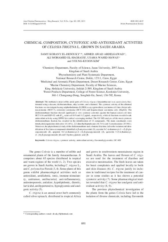 (PDF) Chemical Composition, Cytotoxic and Antioxidant Activities of ...