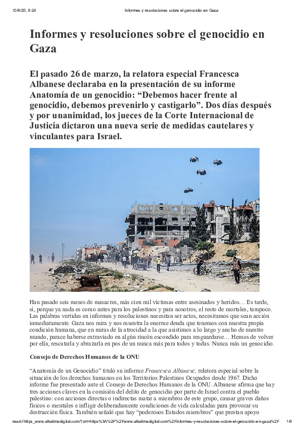 (PDF) Informes y resoluciones sobre el genocidio en Gaza
