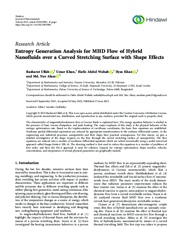 (PDF) Entropy Generation Analysis for MHD Flow of Hybrid Nanofluids ...
