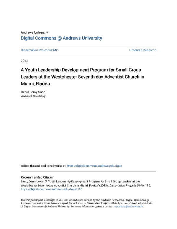 (PDF) A Youth Leadership Development Program for Small Group Leaders at ...