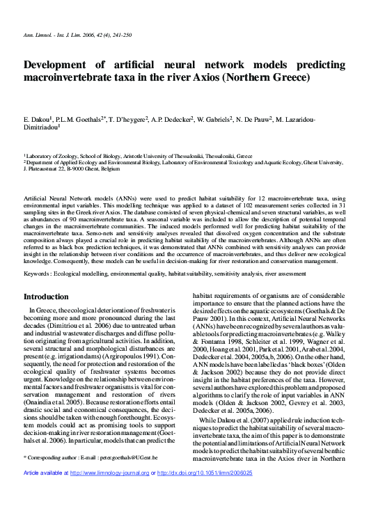 (PDF) Development of artificial neural network models predicting ...