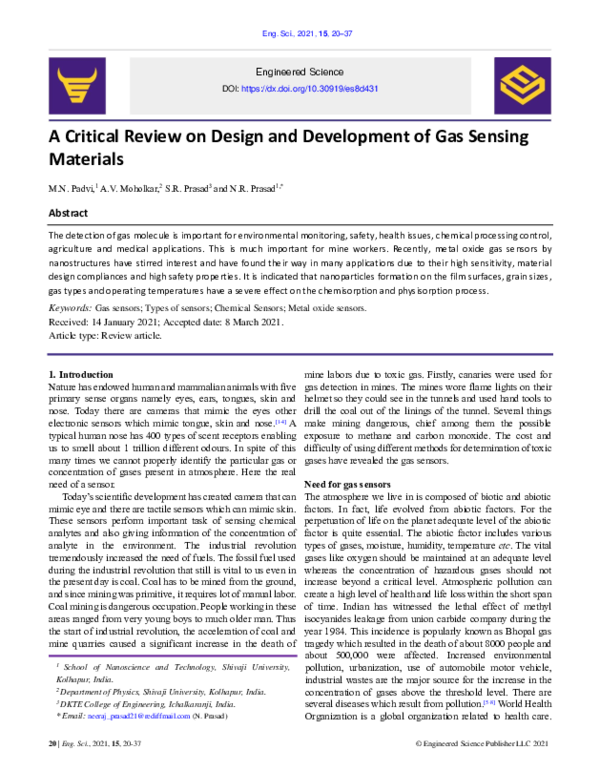 (PDF) A Critical Review on Design and Development of Gas Sensing Materials