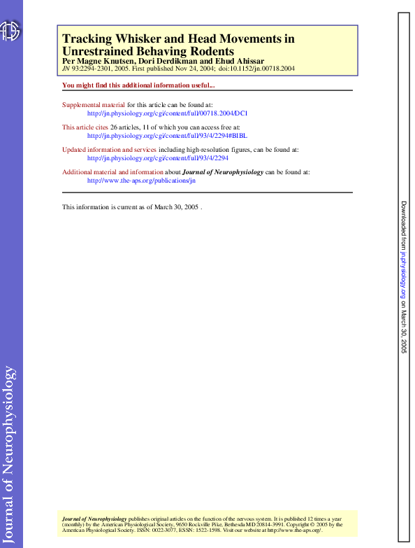 (PDF) Unrestrained Behaving Rodents Tracking Whisker and Head Movements in