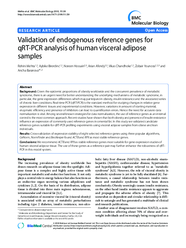 (PDF) Validation of endogenous reference genes for qRT-PCR analysis of ...