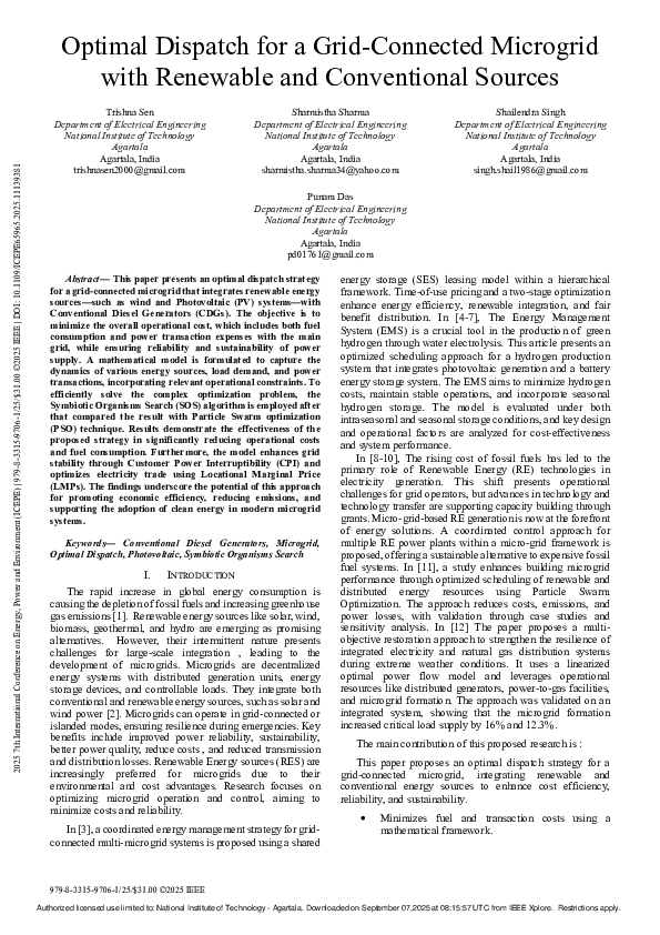 (PDF) Optimal Dispatch for a Grid-Connected Microgrid with Renewable ...