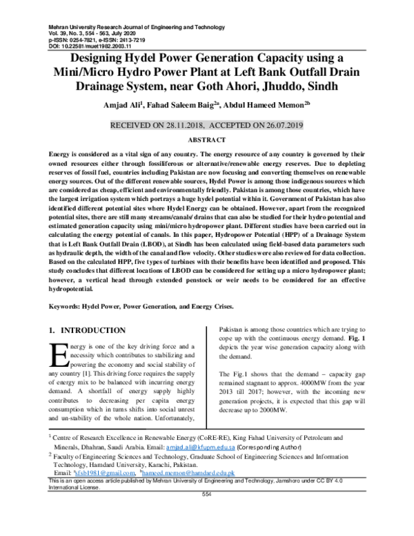 (PDF) Designing Hydel Power Generation Capacity using a Mini/Micro ...