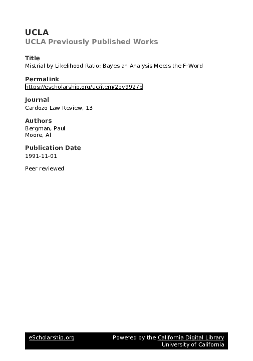 (PDF) Mistrial by Likelihood Ratio: Bayesian Analysis Meets the F-Word