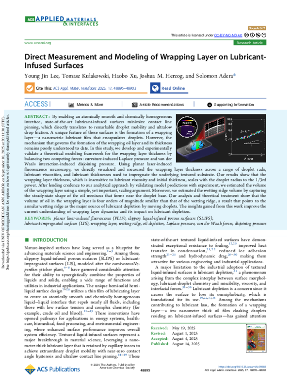 (PDF) Direct Measurement and Modeling of Wrapping Layer on Lubricant ...