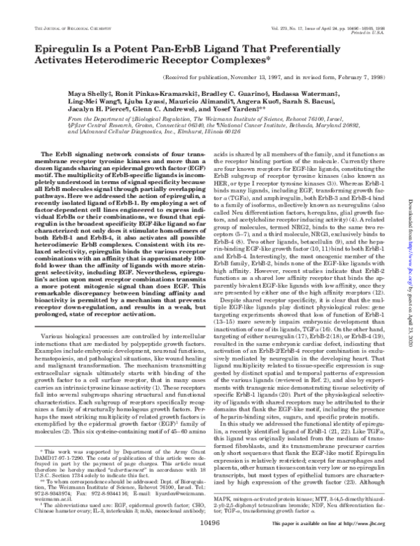 (PDF) Epiregulin Is a Potent Pan-ErbB Ligand That Preferentially ...