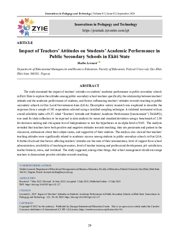 (PDF) Impact of Teachers' Attitudes on Students' Academic Performance ...