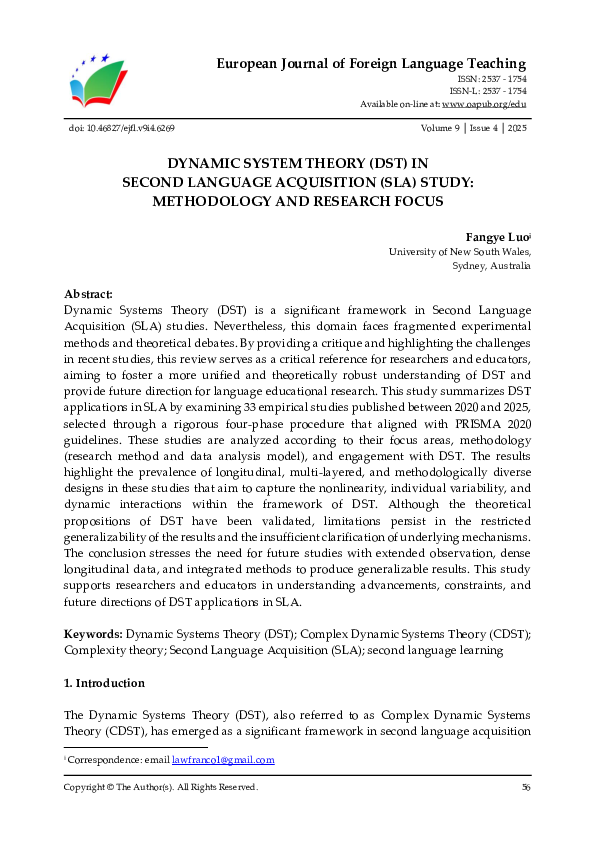 (PDF) Dynamic System Theory (DST) in Second Language Acquisition (SLA ...