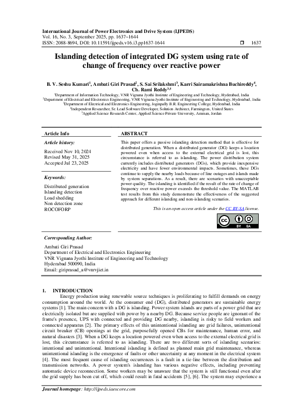 (PDF) Islanding detection of integrated DG system using rate of change ...