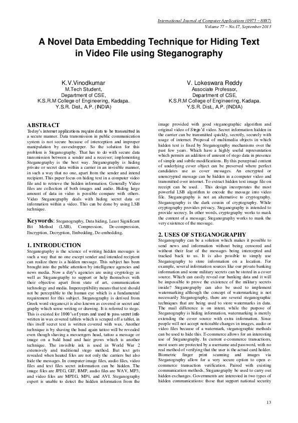 (PDF) A Novel Data Embedding Technique for Hiding Text in Video File ...