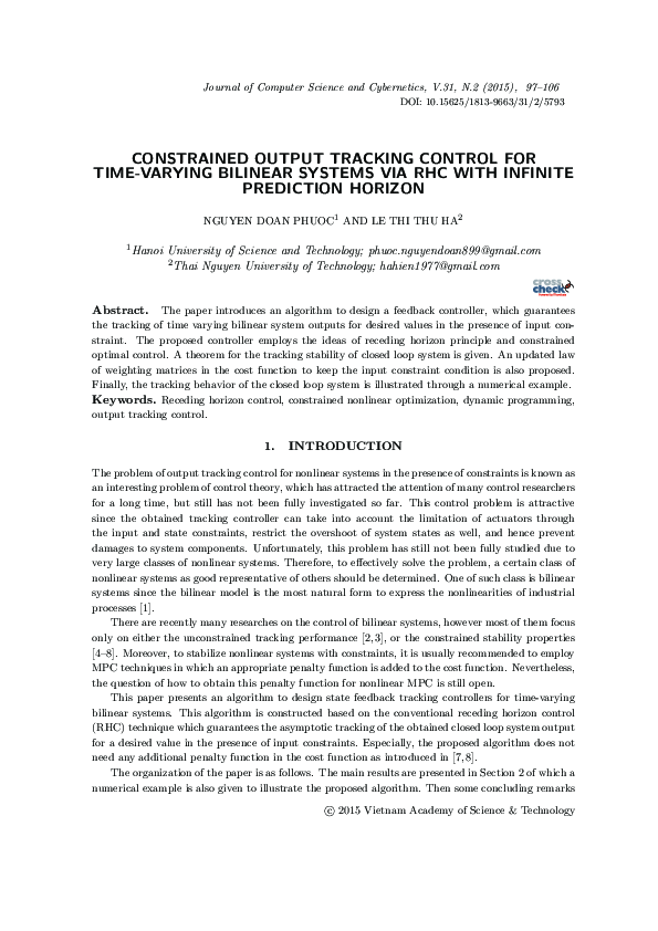 (PDF) Constrained output tracking control for time-varying bilinear ...