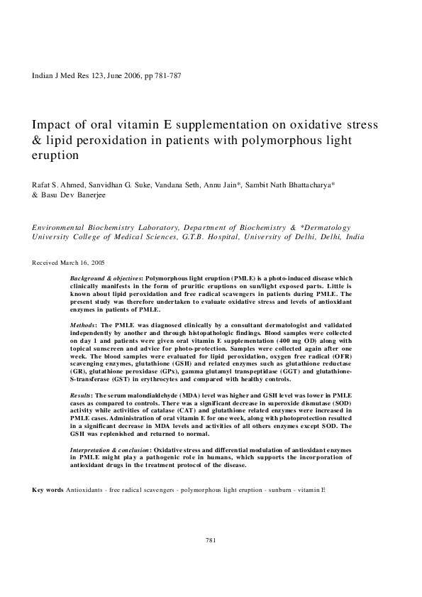 (PDF) Impact of oral vitamin E supplementation on oxidative stress ...