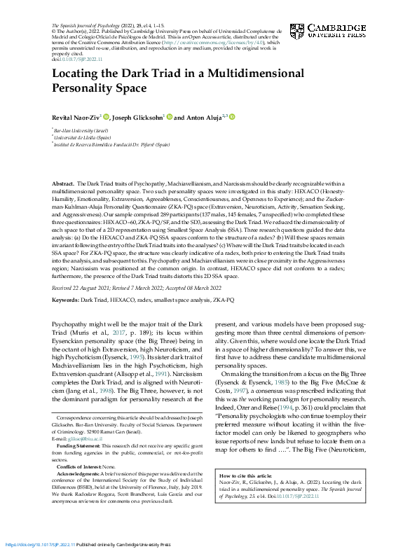 (PDF) Locating the Dark Triad in a Multidimensional Personality Space