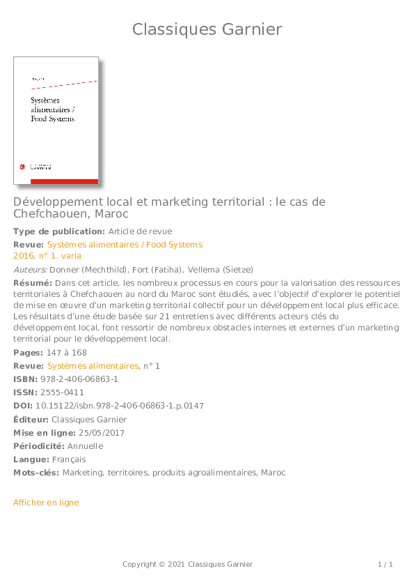 (PDF) Développement local et marketing territorial : le cas de ...