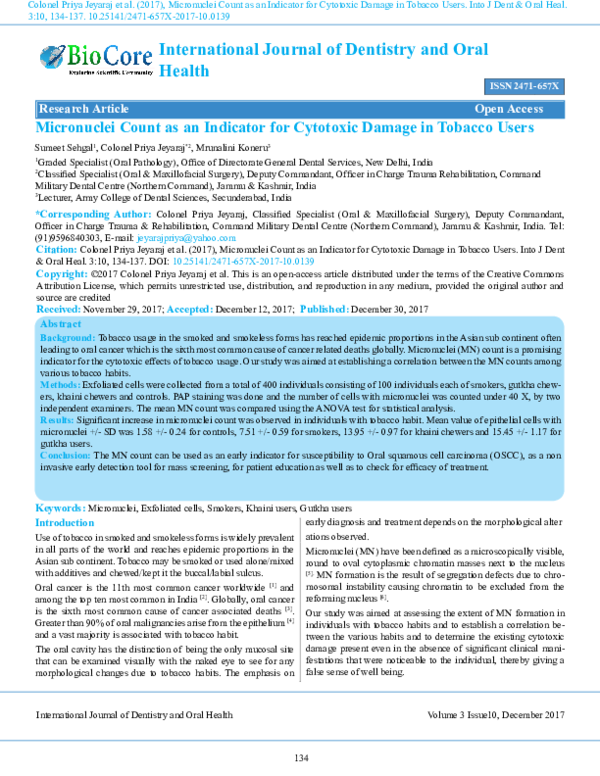 (PDF) Micronuclei Count as an Indicator for Cytotoxic Damage in Tobacco ...