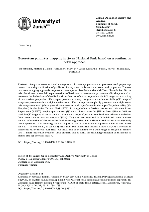 (PDF) Ecosystem parameter mapping in Swiss National Park based on a ...