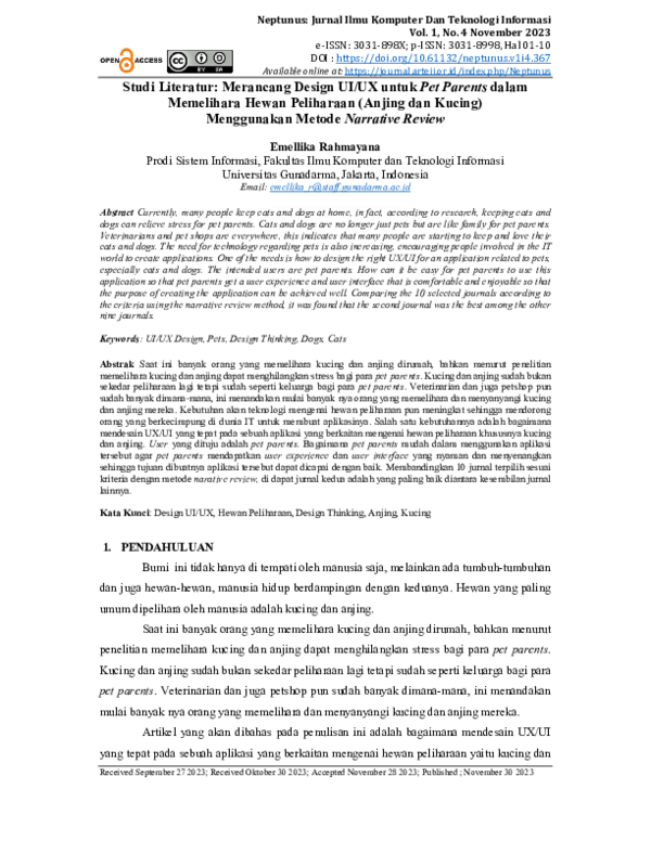 (PDF) Studi Literatur: Merancang Design UI/UX untuk Pet Parents dalam ...