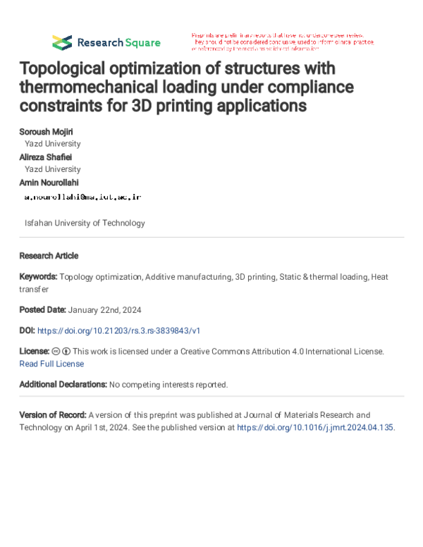 (PDF) Topological optimization of structures with thermomechanical ...