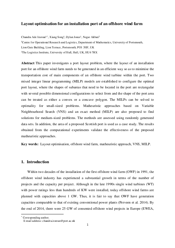 (PDF) Layout optimisation for an installation port of an offshore wind farm
