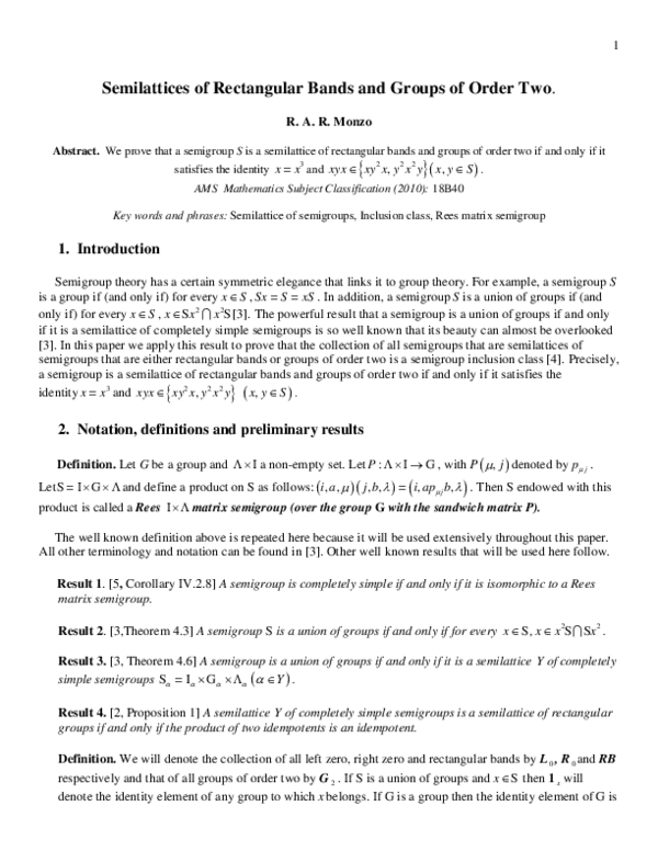 (PDF) Semilattices of rectangular bands and groups of order two