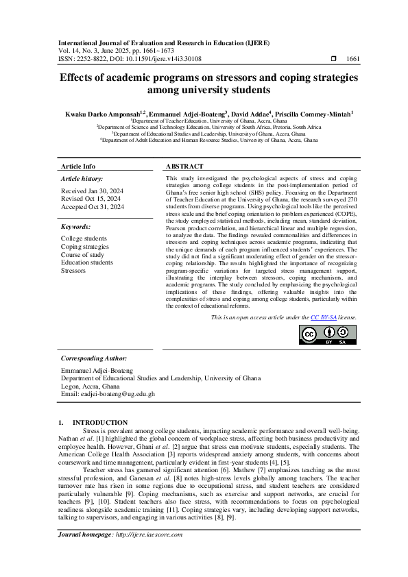 (PDF) Effects of academic programs on stressors and coping strategies ...