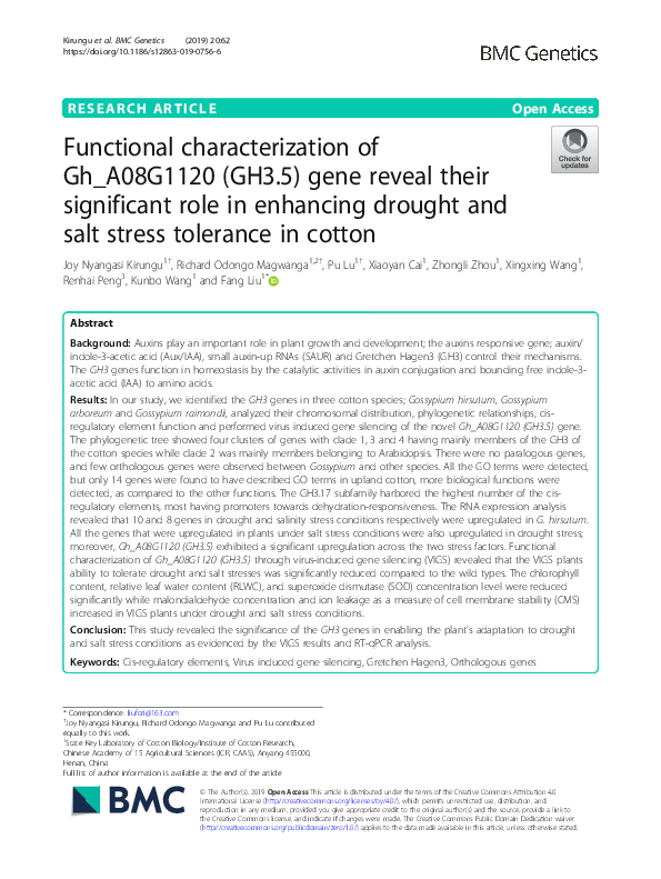 (PDF) Functional characterization of Gh_A08G1120 (GH3.5) gene reveal ...